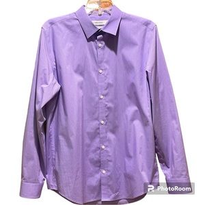 Calvin Klein Mens Medium Long Sleeve Shirt Purple Collar Button Up Non Iron